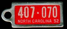 1952 North Carolina DAV Tag