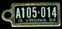 1962 Virginia DAV Tag
